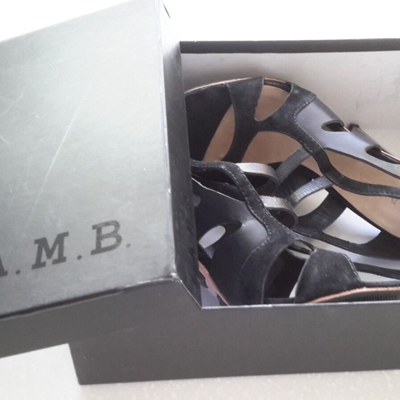 Black Leather Open Toe L.A.M.B. Shoes Size 8.5 - Picture 10 of 12